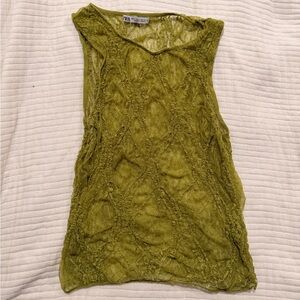 Zara Moss Green Lace Tank Top